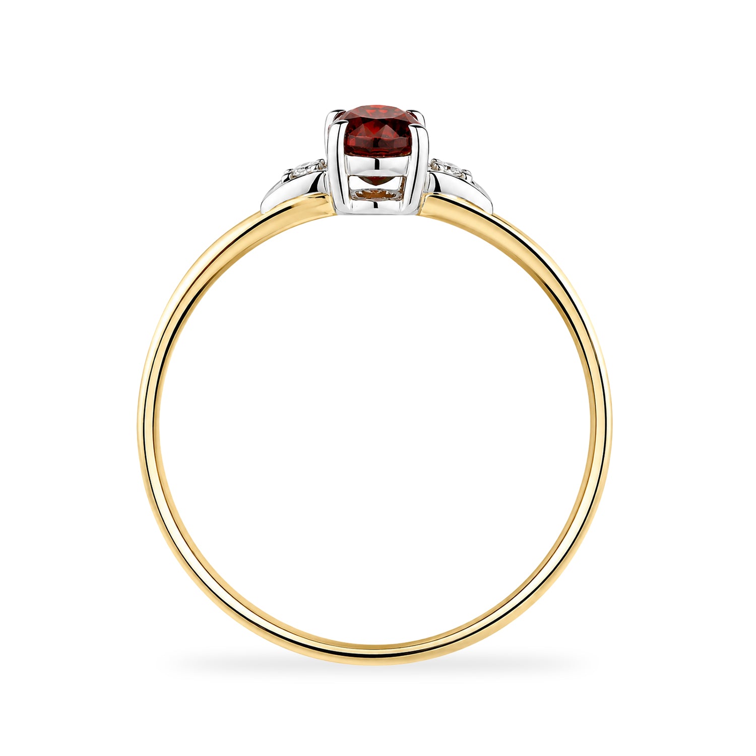 9ct Yellow Gold Garnet and Diamond Engagement Ring with Diamond Shoulders