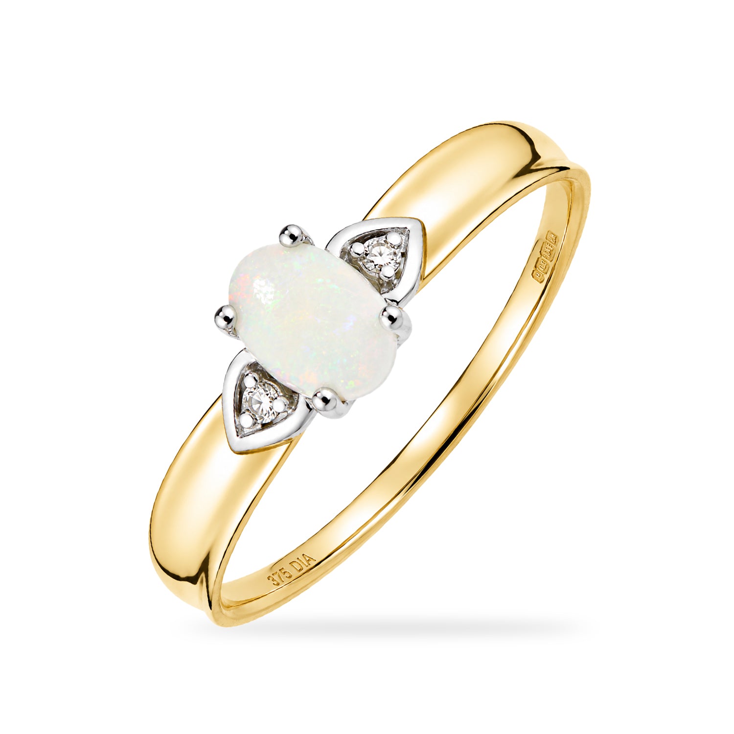 9ct Yellow Gold Opal and Diamond Engagement Ring with Diamond Shoulders
