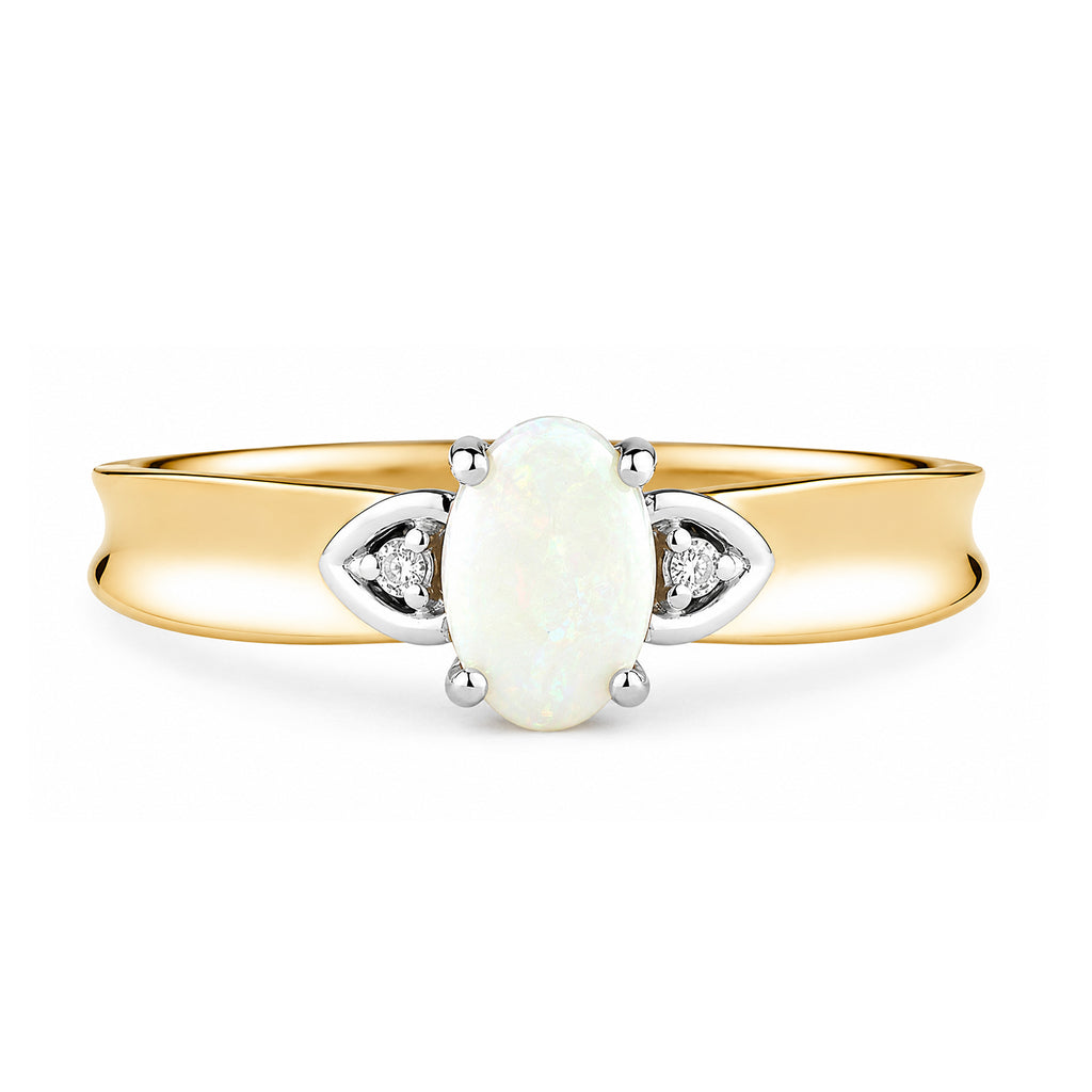 9ct Yellow Gold Opal and Diamond Engagement Ring with Diamond Shoulders