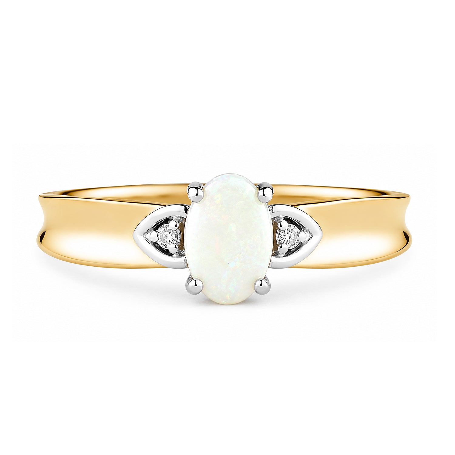 9ct Yellow Gold Opal and Diamond Engagement Ring with Diamond Shoulders