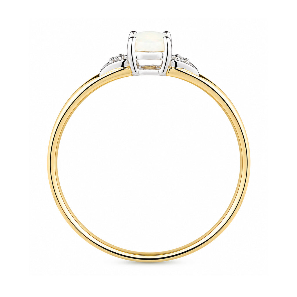 9ct Yellow Gold Opal and Diamond Engagement Ring with Diamond Shoulders