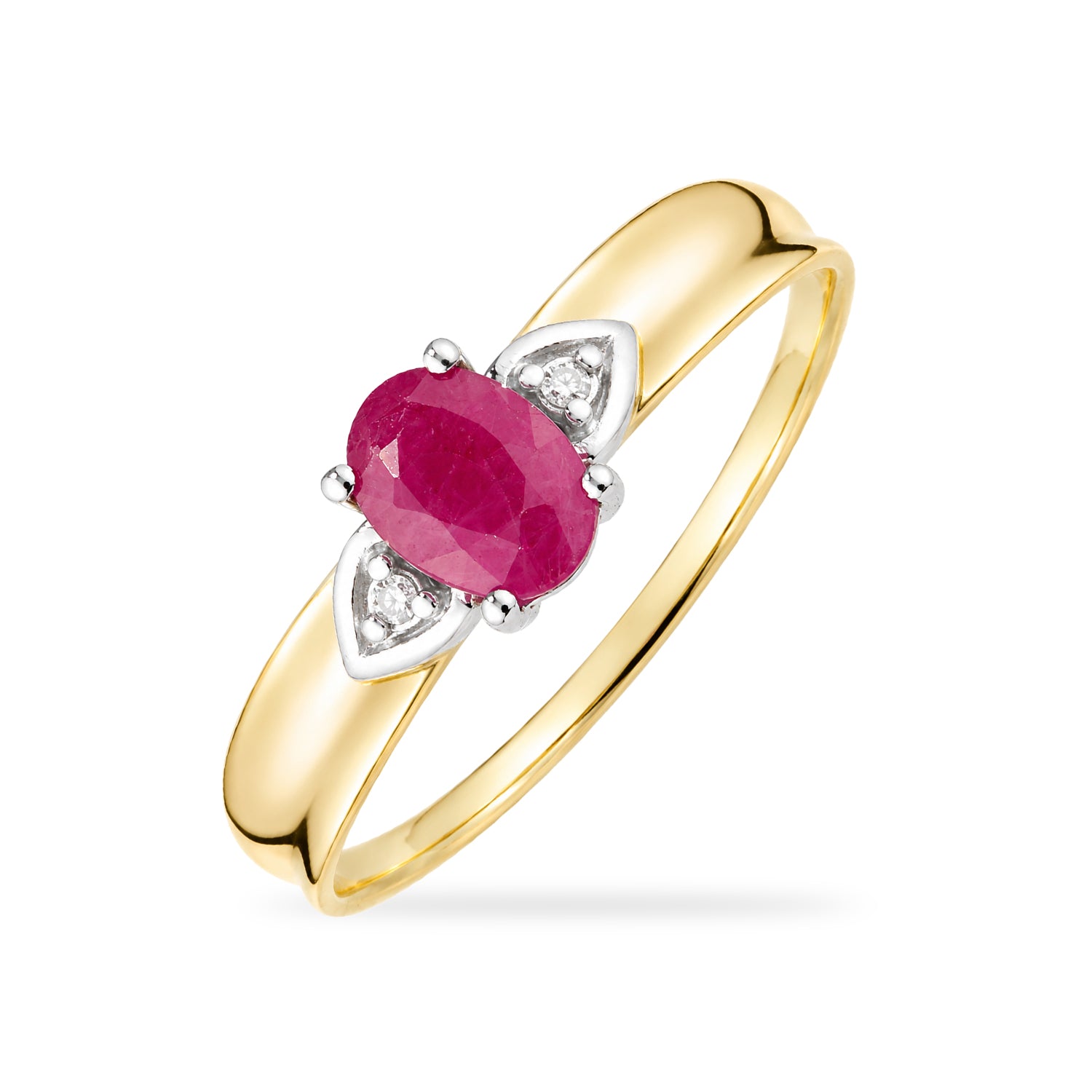 9ct Yellow Gold Ruby and Diamond Engagement Ring with Diamond Shoulders