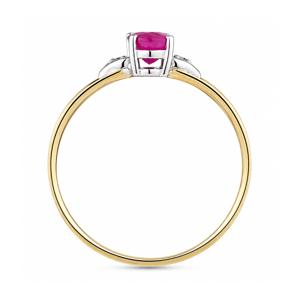 9ct Yellow Gold Ruby and Diamond Engagement Ring with Diamond Shoulders