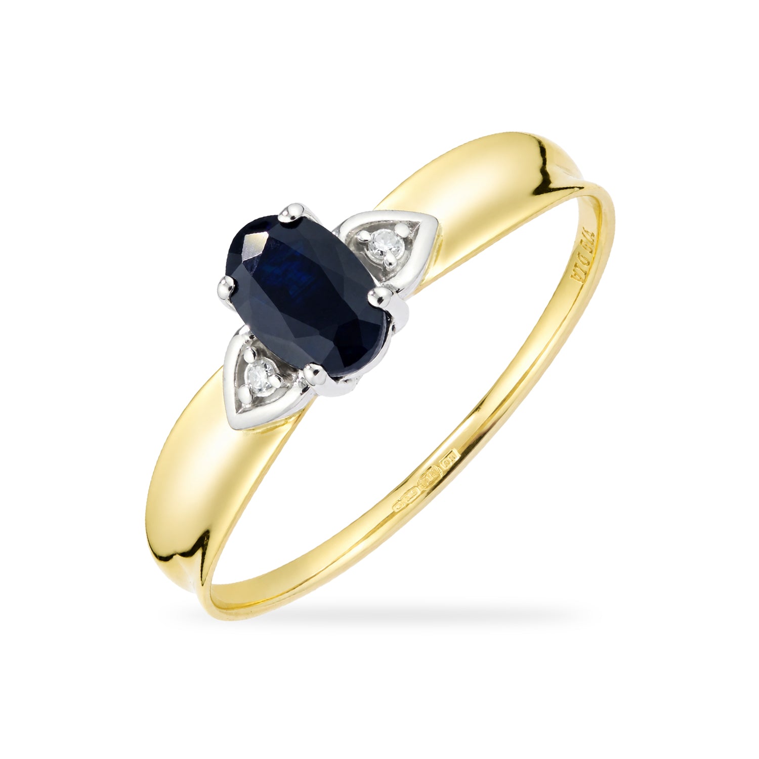 9ct Yellow Gold Sapphire and Diamond Engagement Ring with Diamond Shoulders