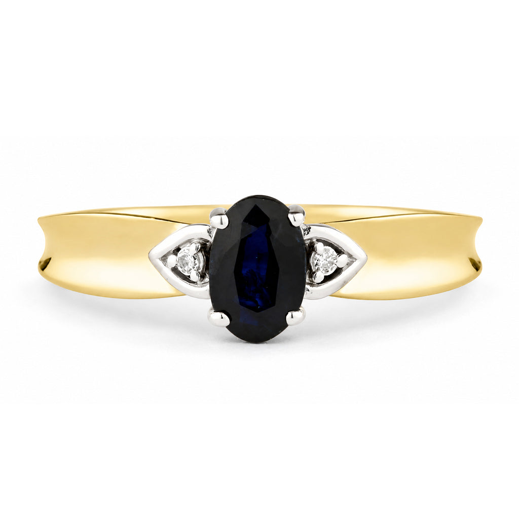 9ct Yellow Gold Sapphire and Diamond Engagement Ring with Diamond Shoulders