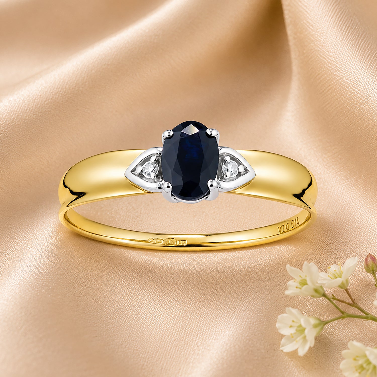 9ct Yellow Gold Sapphire and Diamond Engagement Ring with Diamond Shoulders