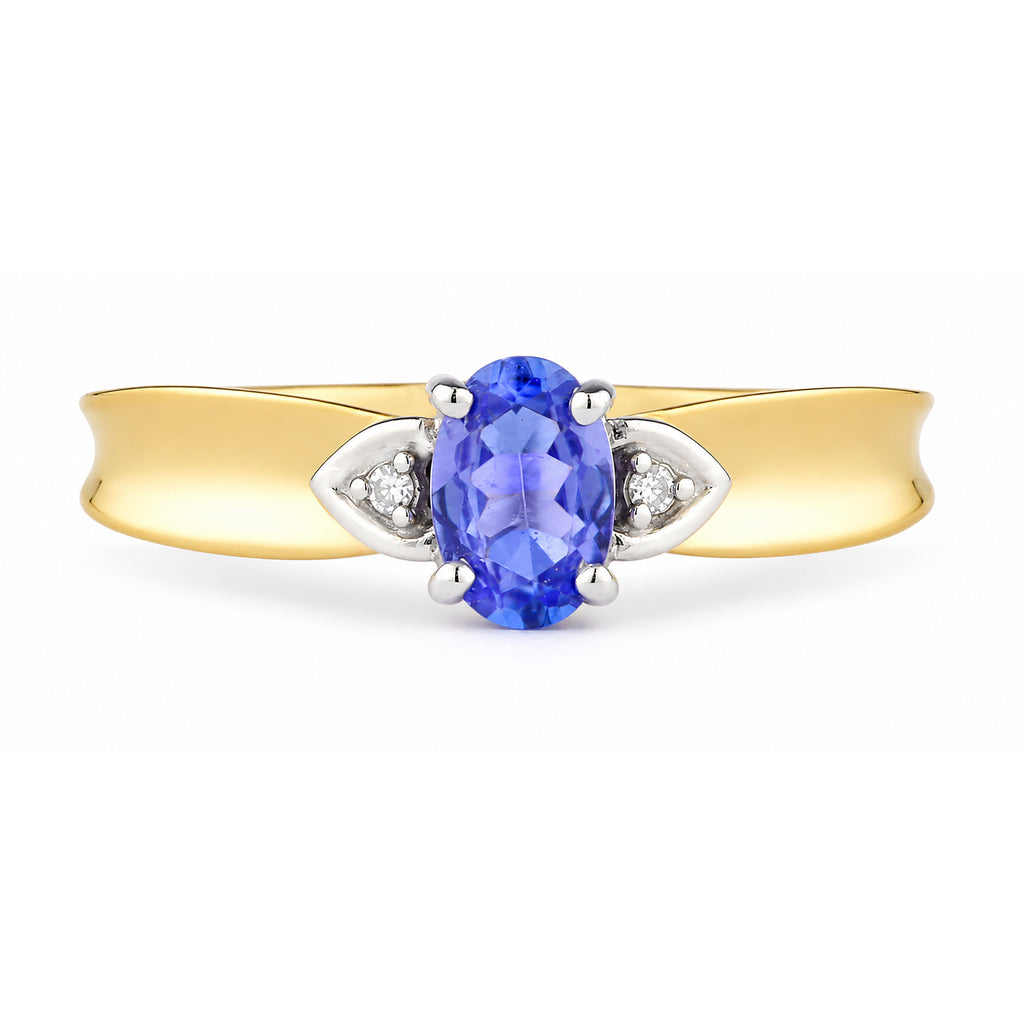 9ct Yellow Gold Tanzanite and Diamond Engagement Ring with Diamond Shoulders