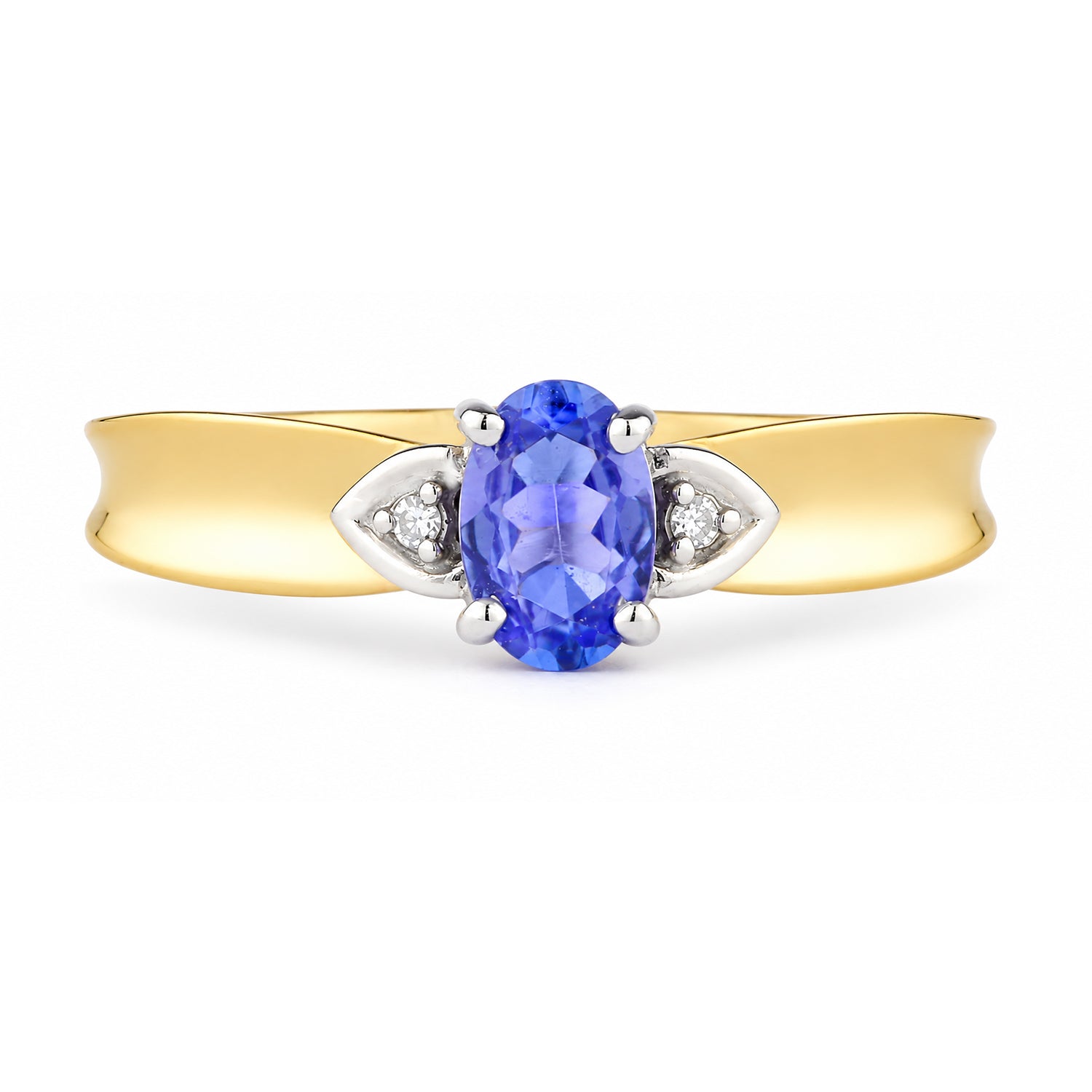 9ct Yellow Gold Tanzanite and Diamond Engagement Ring with Diamond Shoulders