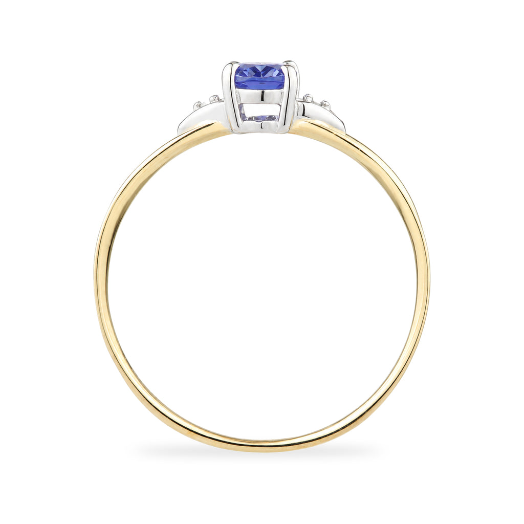 9ct Yellow Gold Tanzanite and Diamond Engagement Ring with Diamond Shoulders