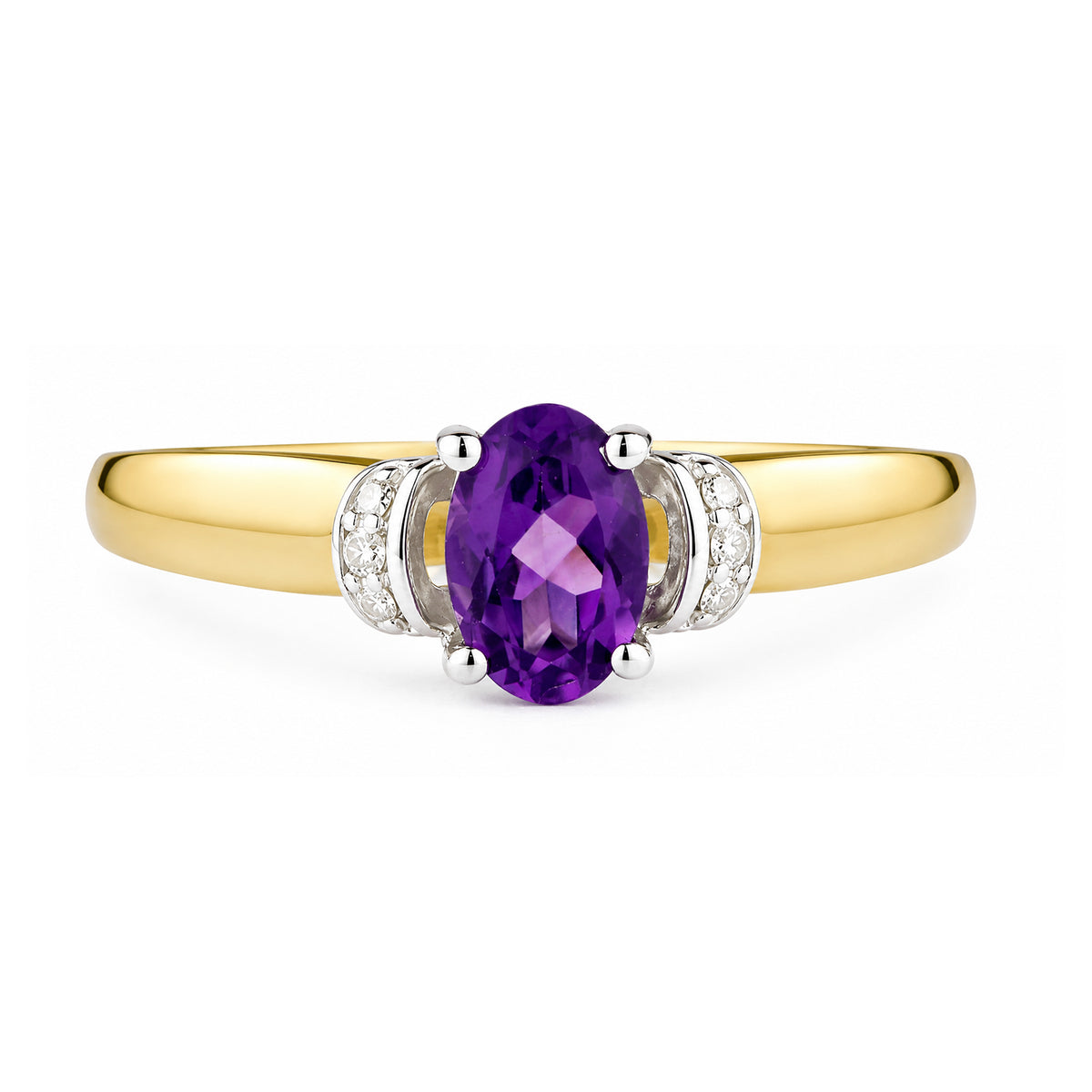 9ct Yellow Gold Amethyst Engagement Ring with Diamond Trilogy Shoulders