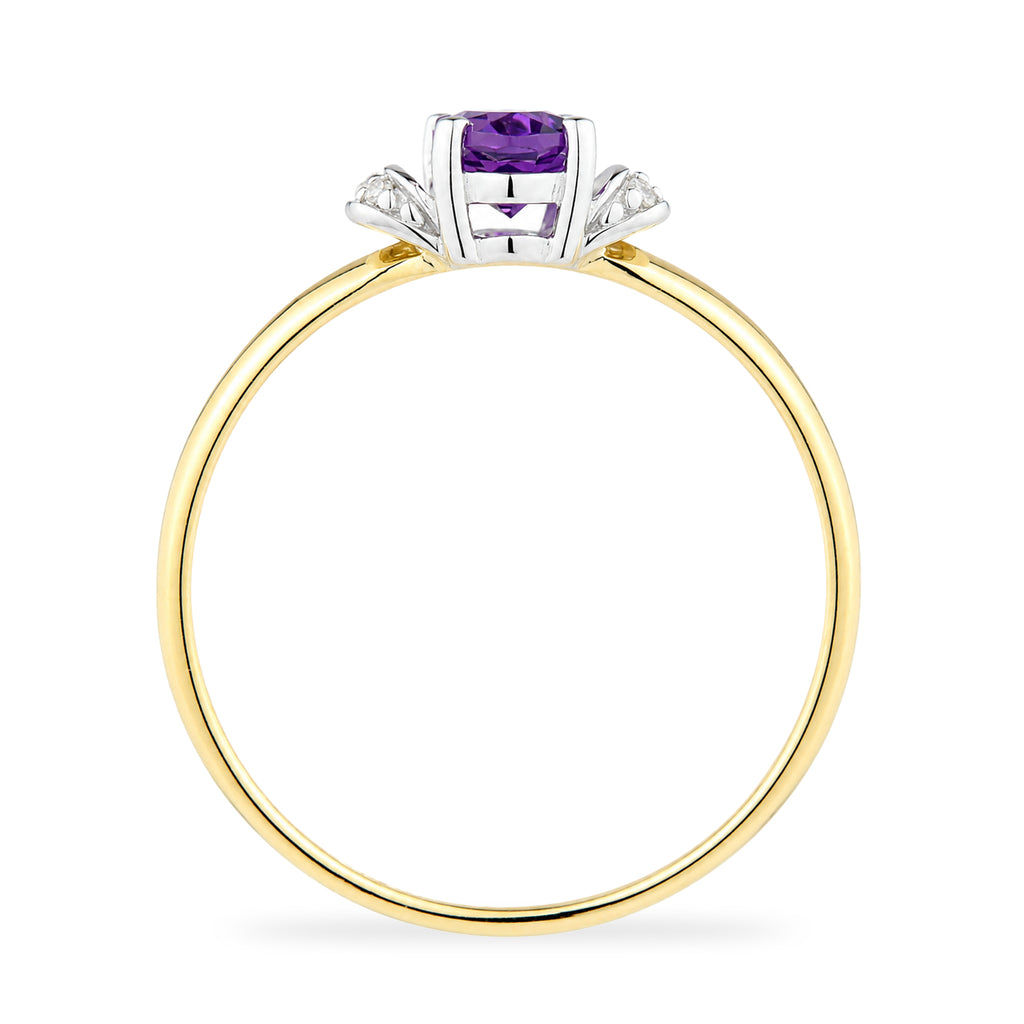9ct Yellow Gold Amethyst Engagement Ring with Diamond Trilogy Shoulders