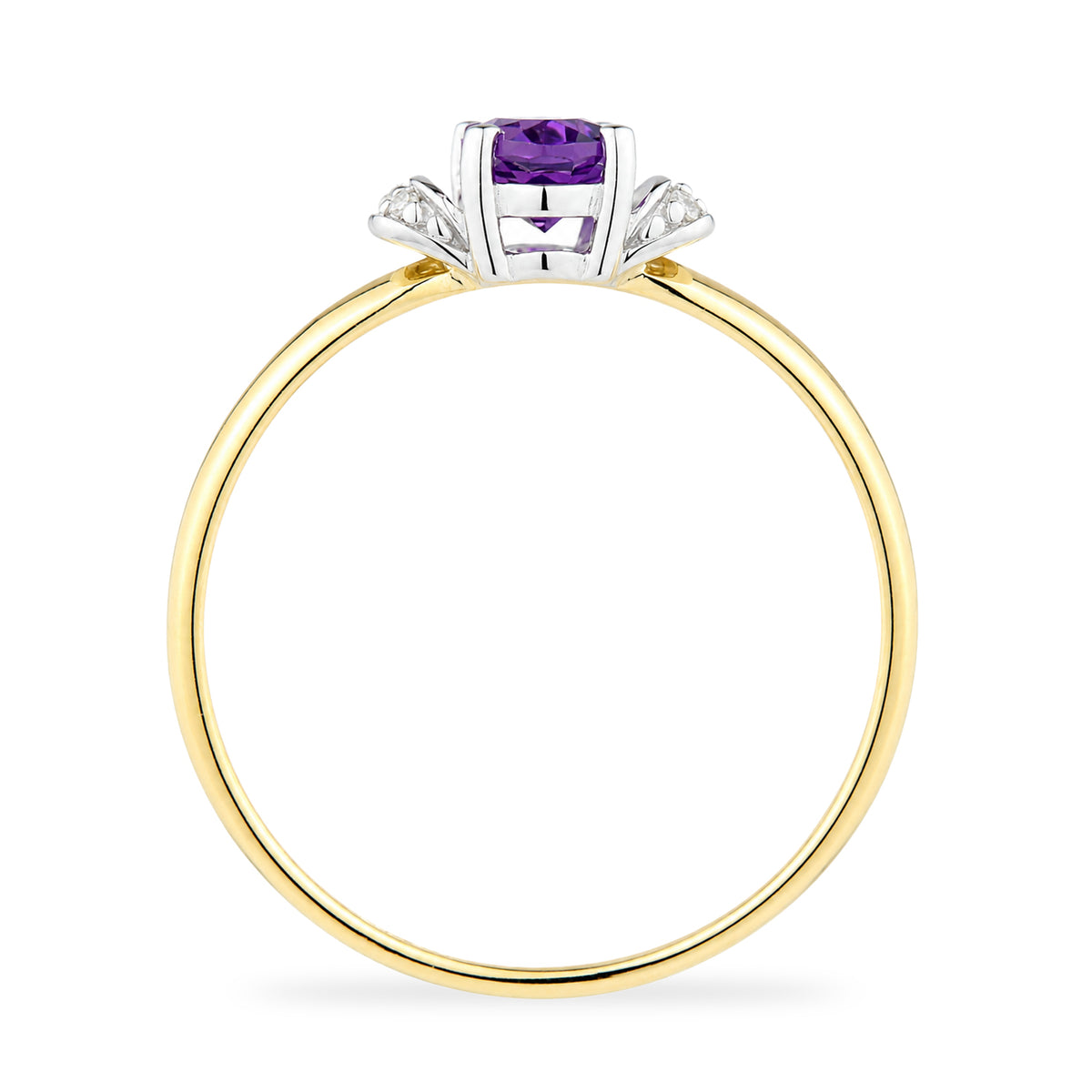 9ct Yellow Gold Amethyst Engagement Ring with Diamond Trilogy Shoulders