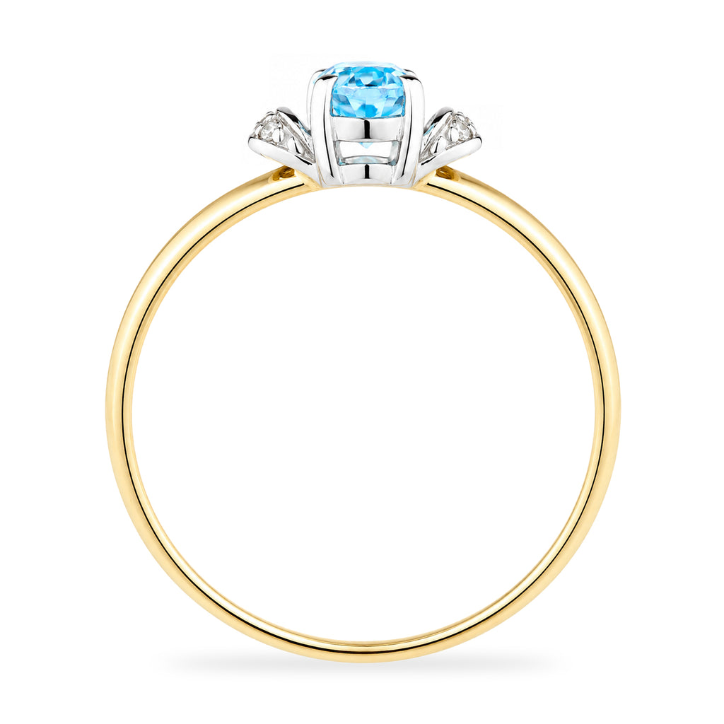 9ct Yellow Gold Blue Topaz Engagement Ring with Diamond Trilogy Shoulders