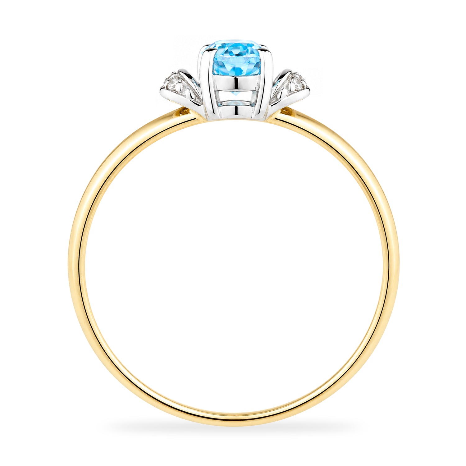 9ct Yellow Gold Blue Topaz Engagement Ring with Diamond Trilogy Shoulders