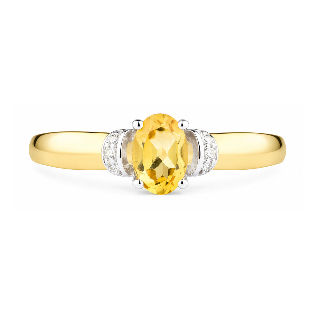 9ct Yellow Gold Citrine Engagement Ring with Diamond Trilogy Shoulders