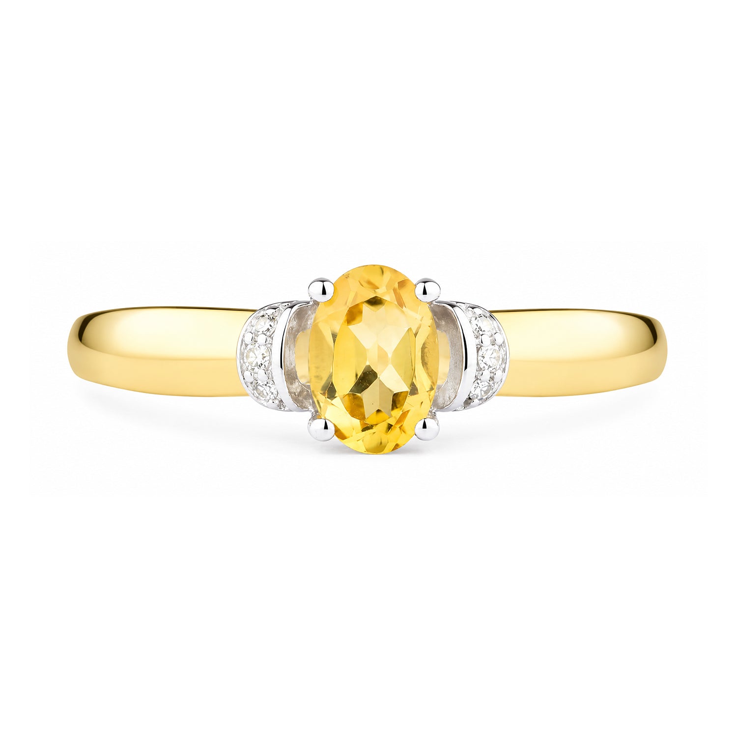 9ct Yellow Gold Citrine Engagement Ring with Diamond Trilogy Shoulders