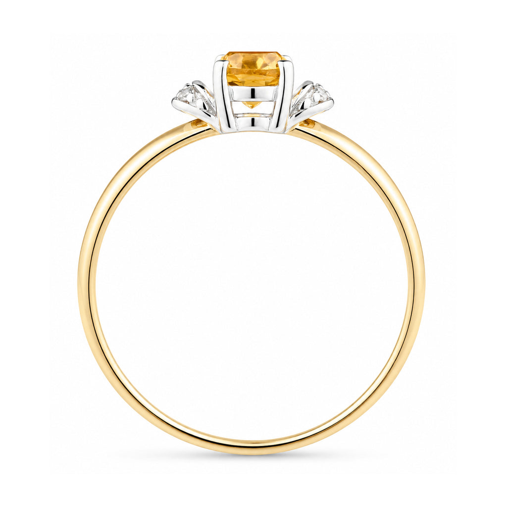9ct Yellow Gold Citrine Engagement Ring with Diamond Trilogy Shoulders