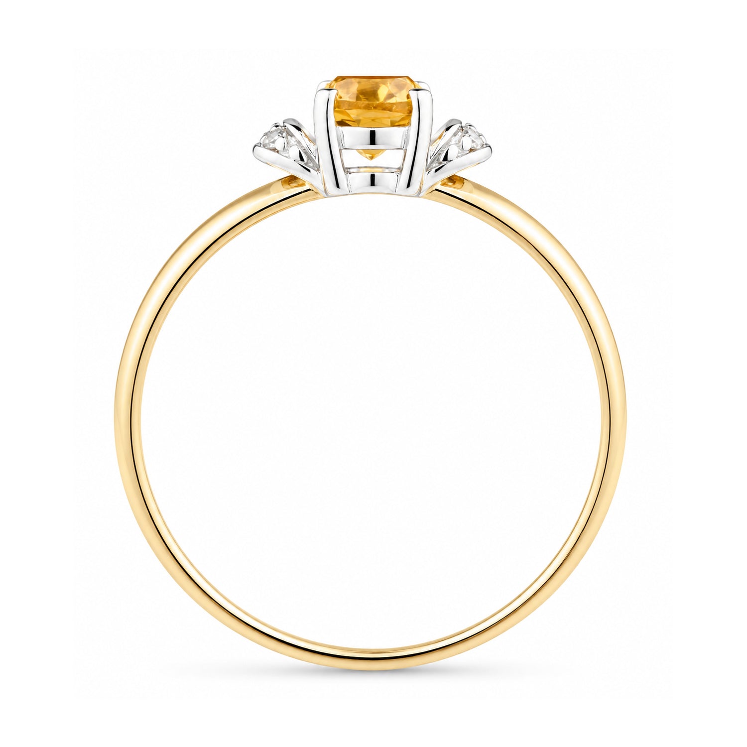 9ct Yellow Gold Citrine Engagement Ring with Diamond Trilogy Shoulders