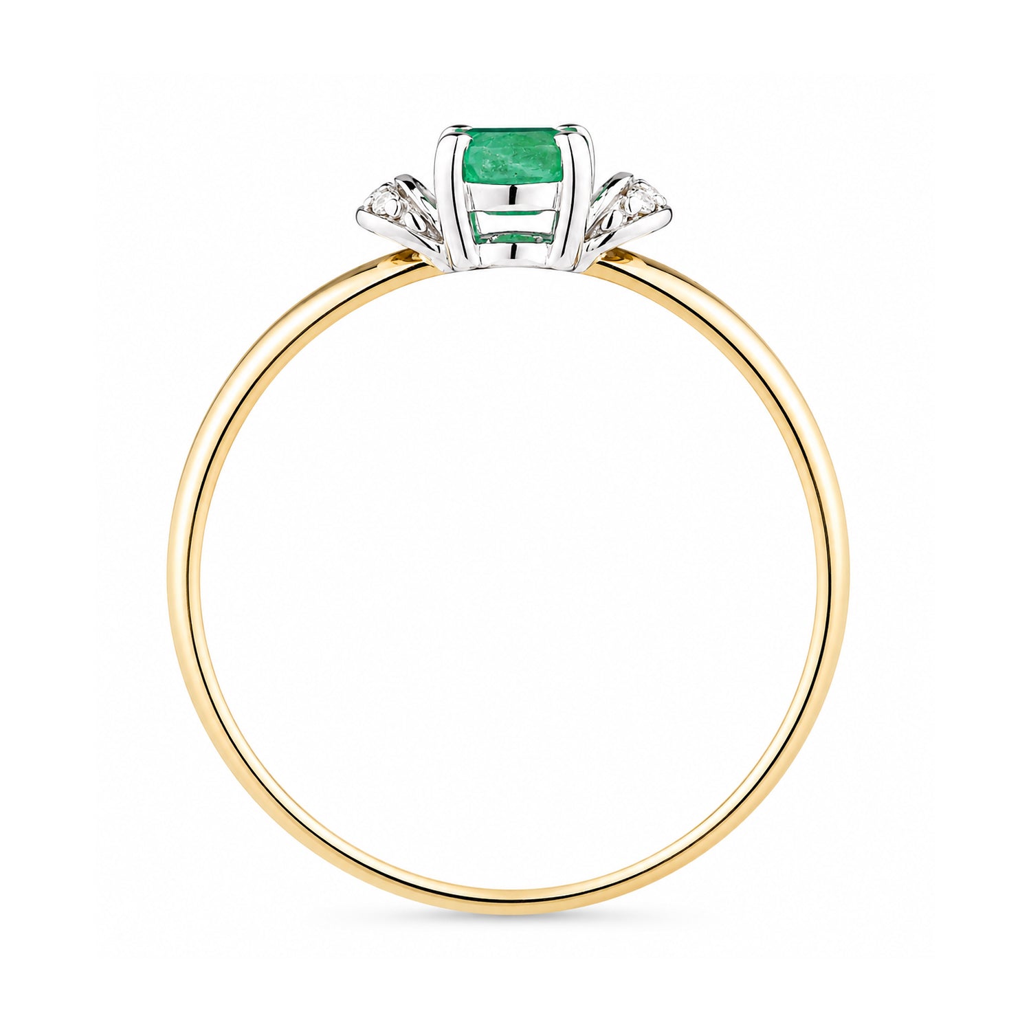 9ct Yellow Gold Emerald Engagement Ring with Diamond Trilogy Shoulders