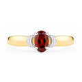 9ct Yellow Gold Garnet Engagement Ring with Diamond Trilogy Shoulders