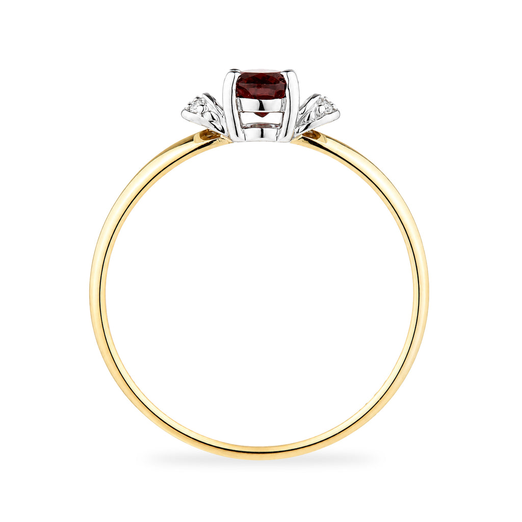9ct Yellow Gold Garnet Engagement Ring with Diamond Trilogy Shoulders