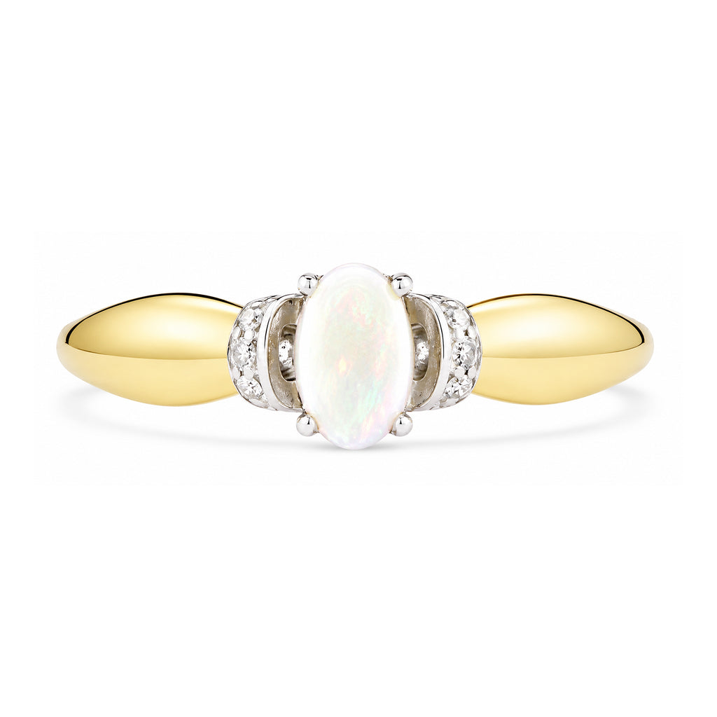 9ct Yellow Gold Opal Engagement Ring with Diamond Trilogy Shoulders