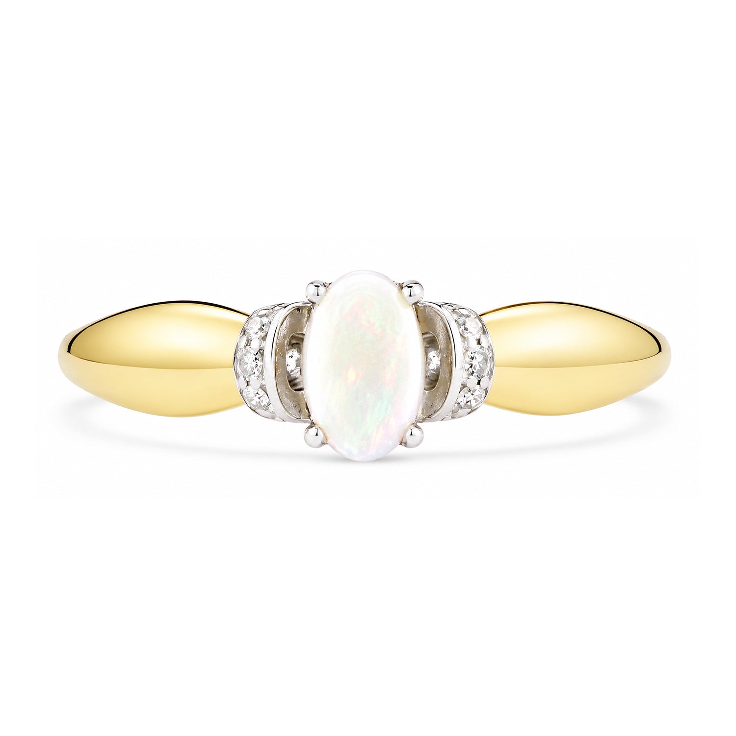 9ct Yellow Gold Opal Engagement Ring with Diamond Trilogy Shoulders