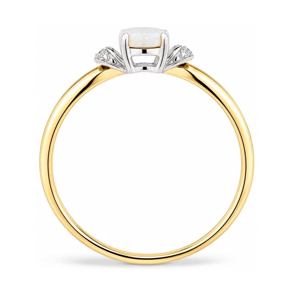 9ct Yellow Gold Opal Engagement Ring with Diamond Trilogy Shoulders