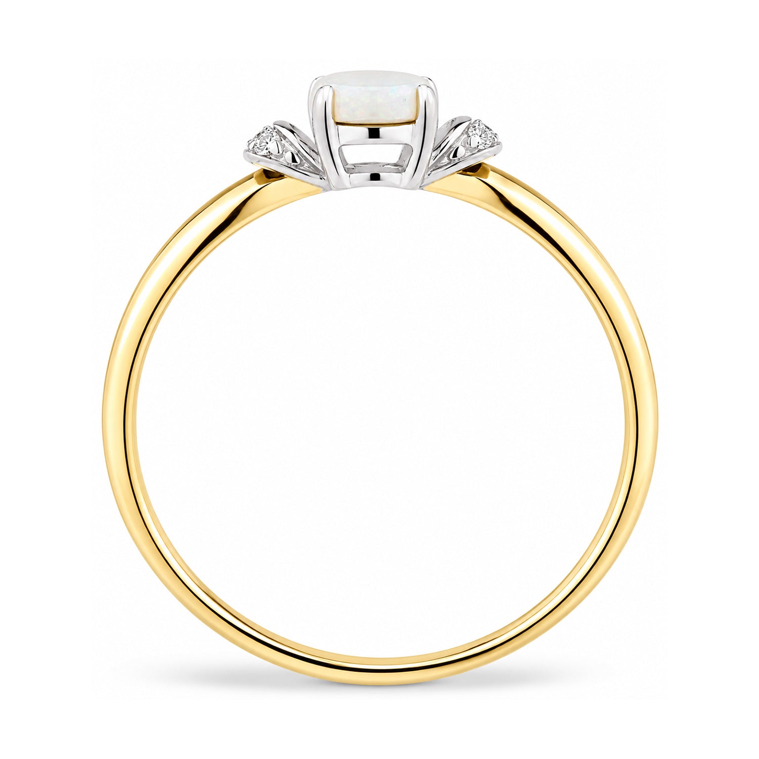 9ct Yellow Gold Opal Engagement Ring with Diamond Trilogy Shoulders