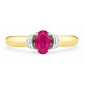 9ct Yellow Gold Ruby Engagement Ring with Diamond Trilogy Shoulders