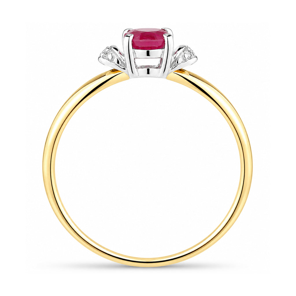 9ct Yellow Gold Ruby Engagement Ring with Diamond Trilogy Shoulders