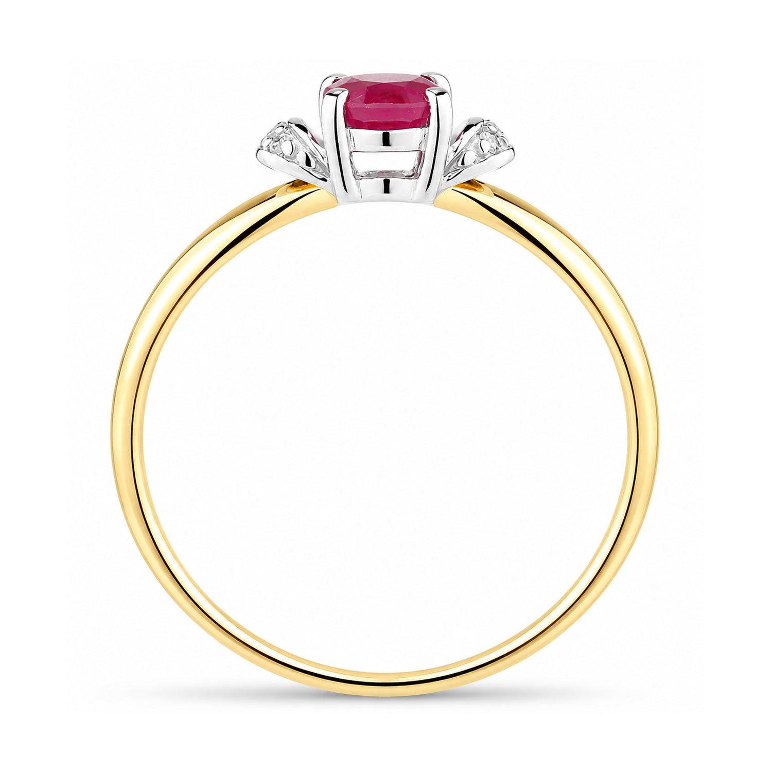 9ct Yellow Gold Ruby Engagement Ring with Diamond Trilogy Shoulders
