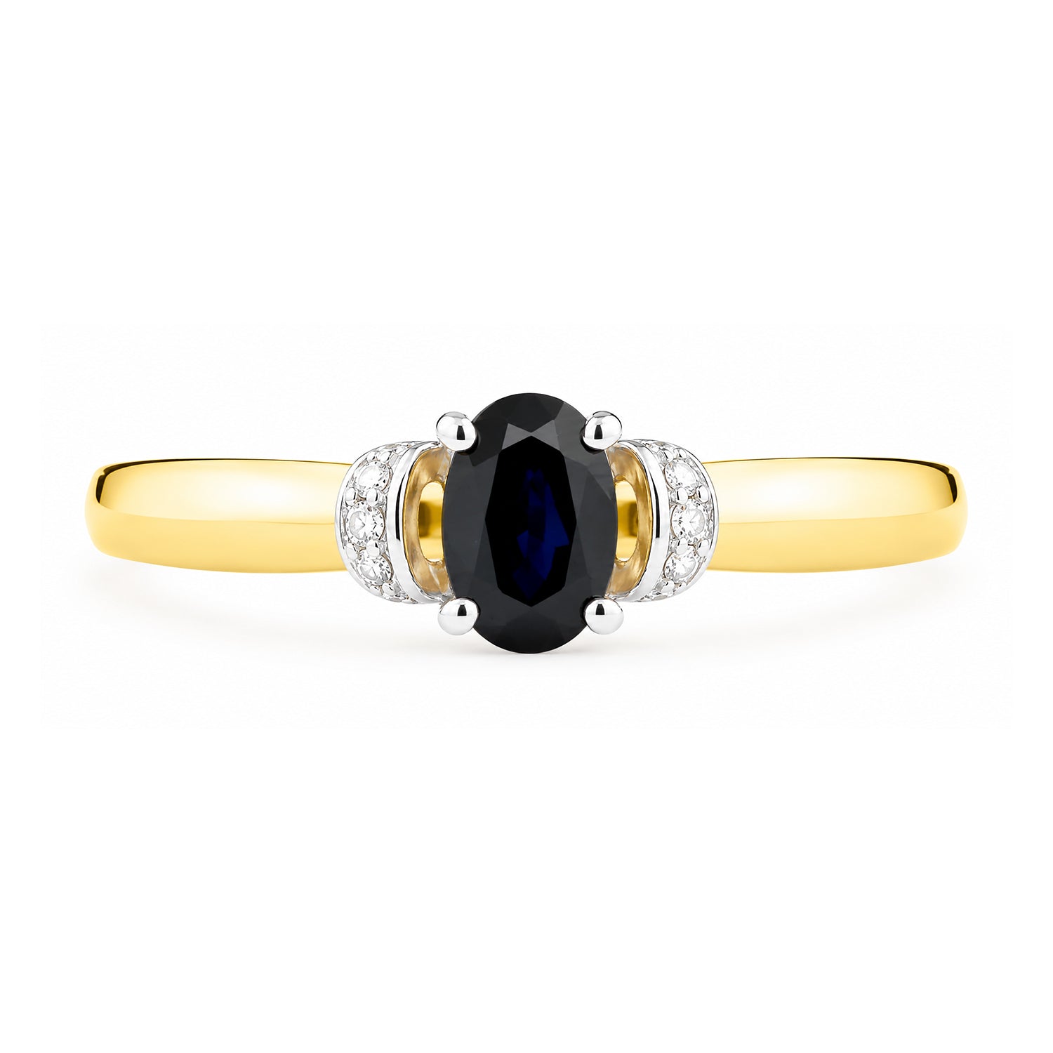 9ct Yellow Gold Sapphire Engagement Ring with Diamond Trilogy Shoulders