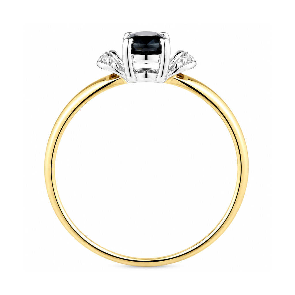 9ct Yellow Gold Sapphire Engagement Ring with Diamond Trilogy Shoulders