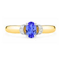 9ct Yellow Gold Tanzanite Engagement Ring with Diamond Trilogy Shoulders
