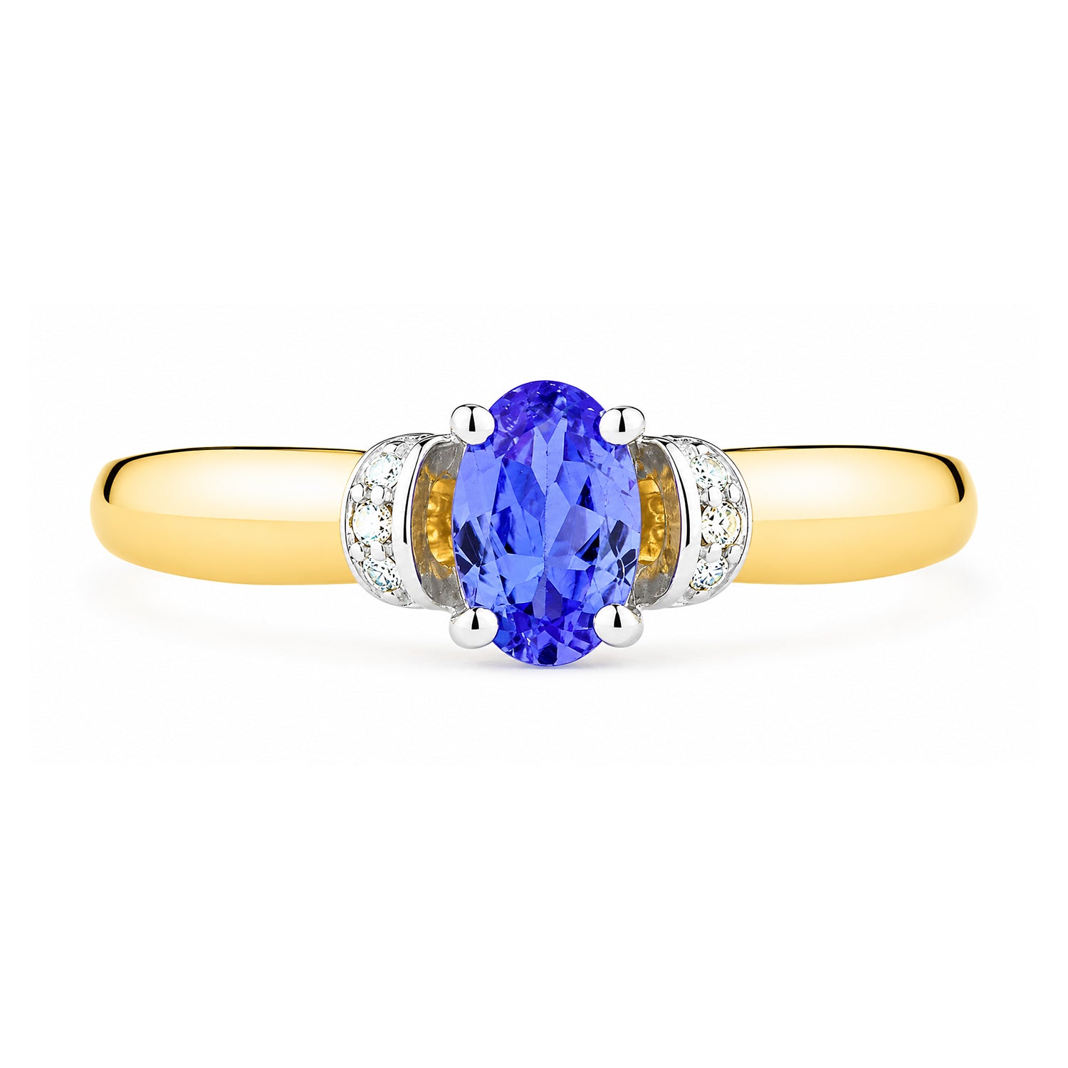 9ct Yellow Gold Tanzanite Engagement Ring with Diamond Trilogy Shoulders