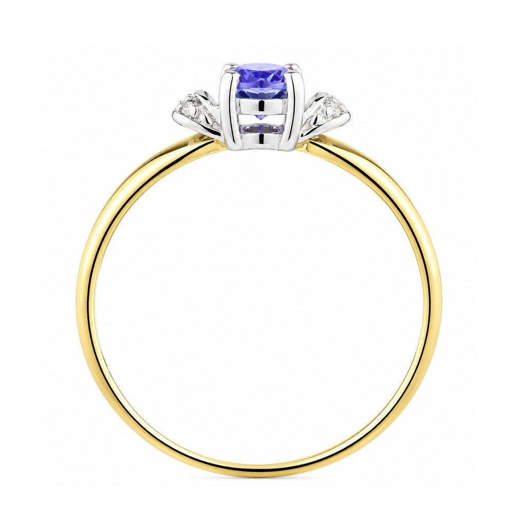 9ct Yellow Gold Tanzanite Engagement Ring with Diamond Trilogy Shoulders