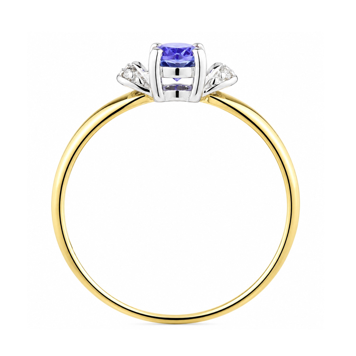 9ct Yellow Gold Tanzanite Engagement Ring with Diamond Trilogy Shoulders