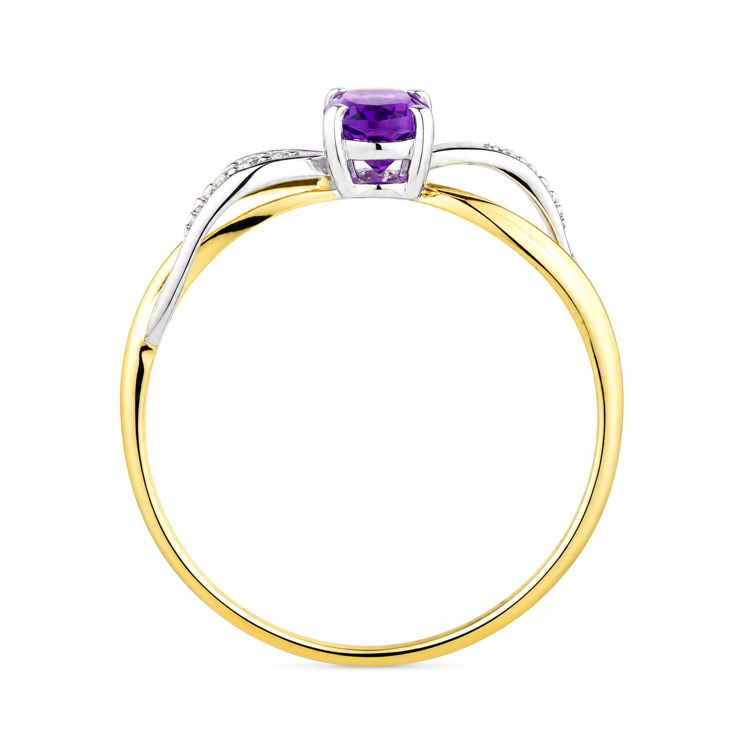 9ct Yellow Gold Amethyst Engagement Ring with Diamond Crossover Shoulders