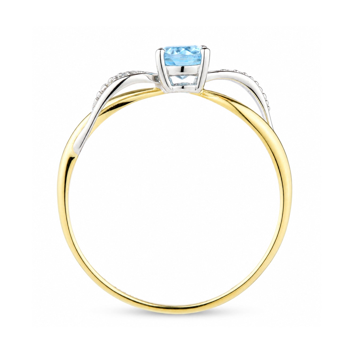 9ct Yellow Gold Blue Topaz Engagement Ring with Diamond Crossover Shoulders
