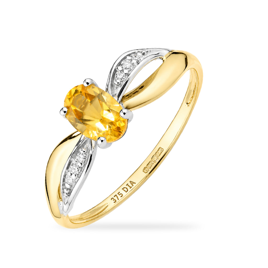 9ct Yellow Gold Citrine Engagement Ring with Diamond Crossover Shoulders