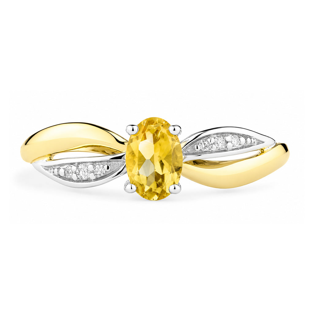 9ct Yellow Gold Citrine Engagement Ring with Diamond Crossover Shoulders