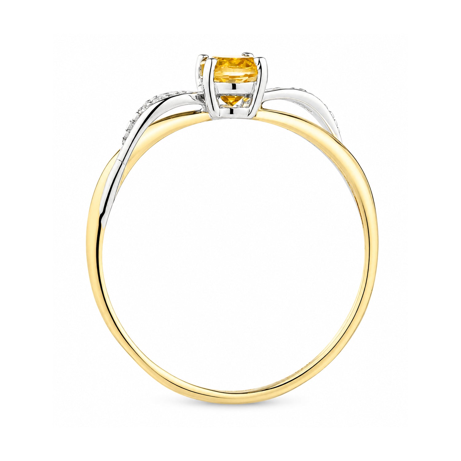 9ct Yellow Gold Citrine Engagement Ring with Diamond Crossover Shoulders