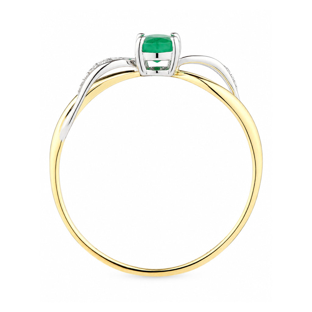 9ct Yellow Gold Emerald Engagement Ring with Diamond Crossover Shoulders