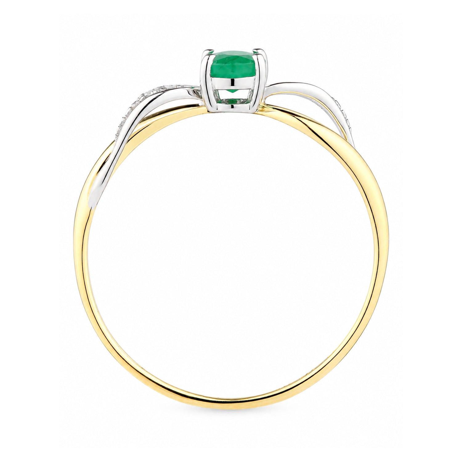 9ct Yellow Gold Emerald Engagement Ring with Diamond Crossover Shoulders