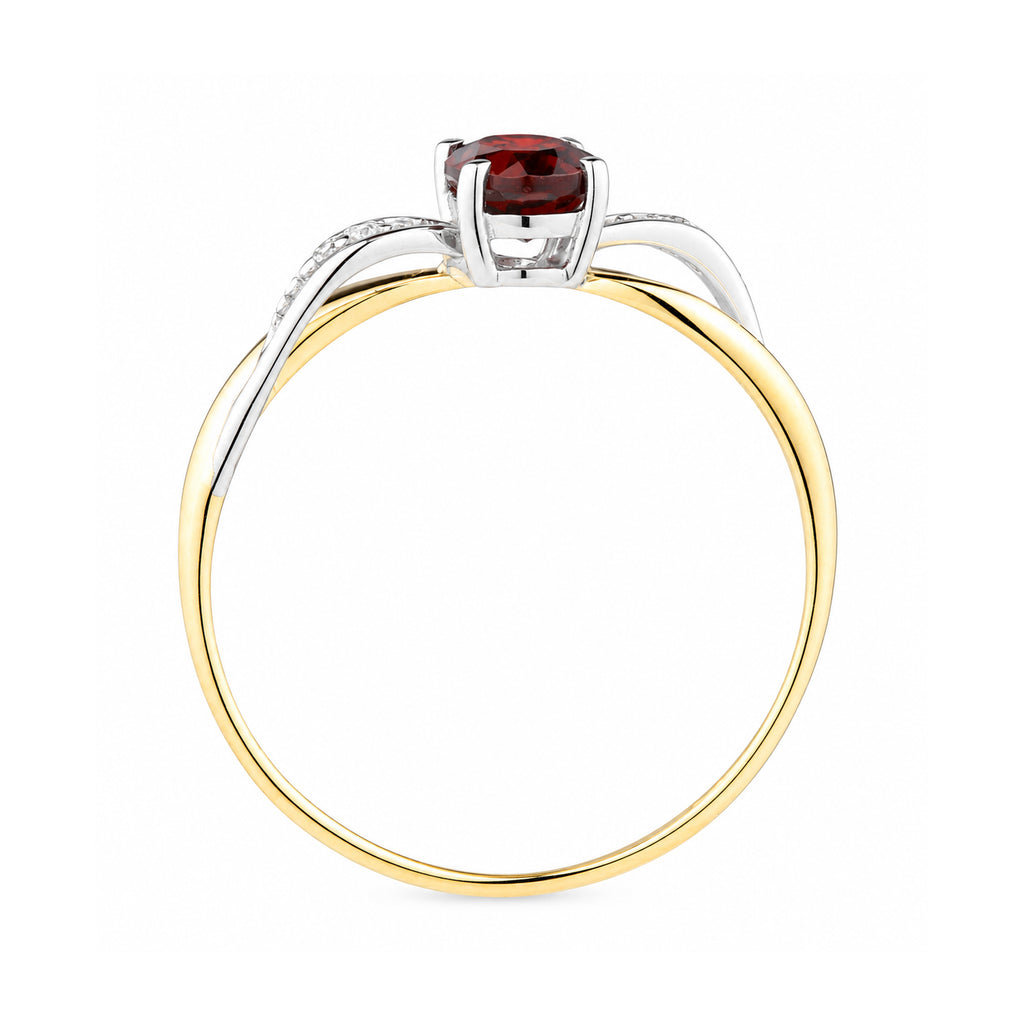 9ct Yellow Gold Garnet Engagement Ring with Diamond Crossover Shoulders