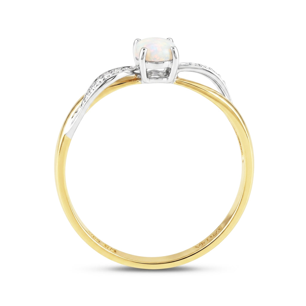 9ct Yellow Gold Opal Engagement Ring with Diamond Crossover Shoulders