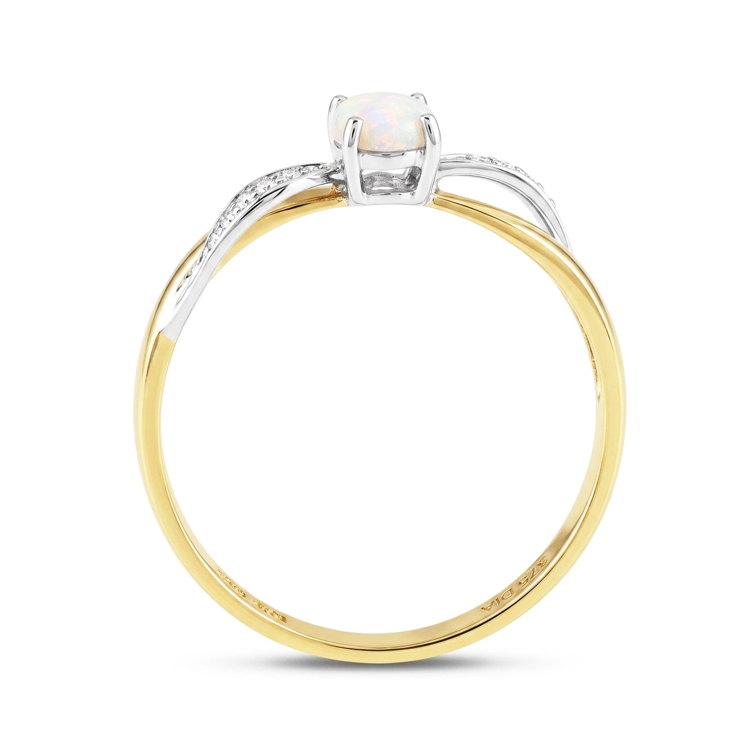 9ct Yellow Gold Opal Engagement Ring with Diamond Crossover Shoulders