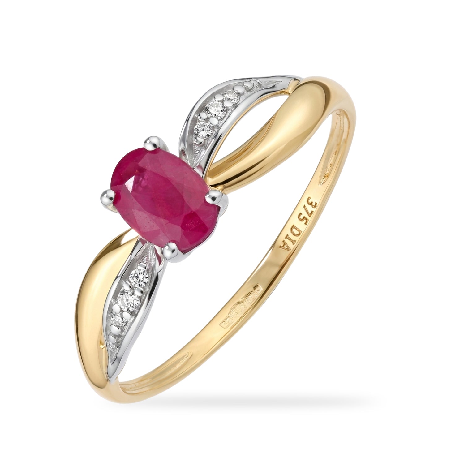 9ct Yellow Gold Ruby Engagement Ring with Diamond Crossover Shoulders