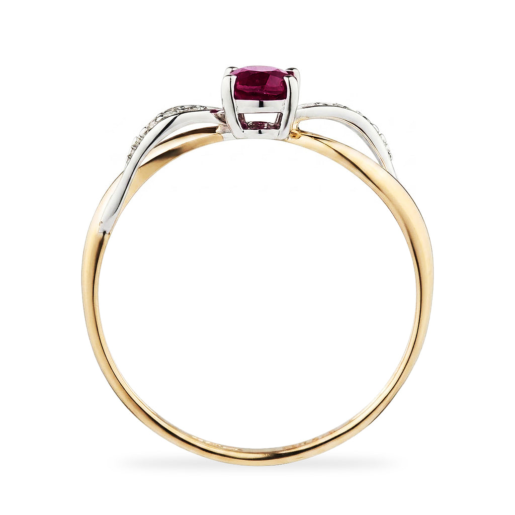 9ct Yellow Gold Ruby Engagement Ring with Diamond Crossover Shoulders